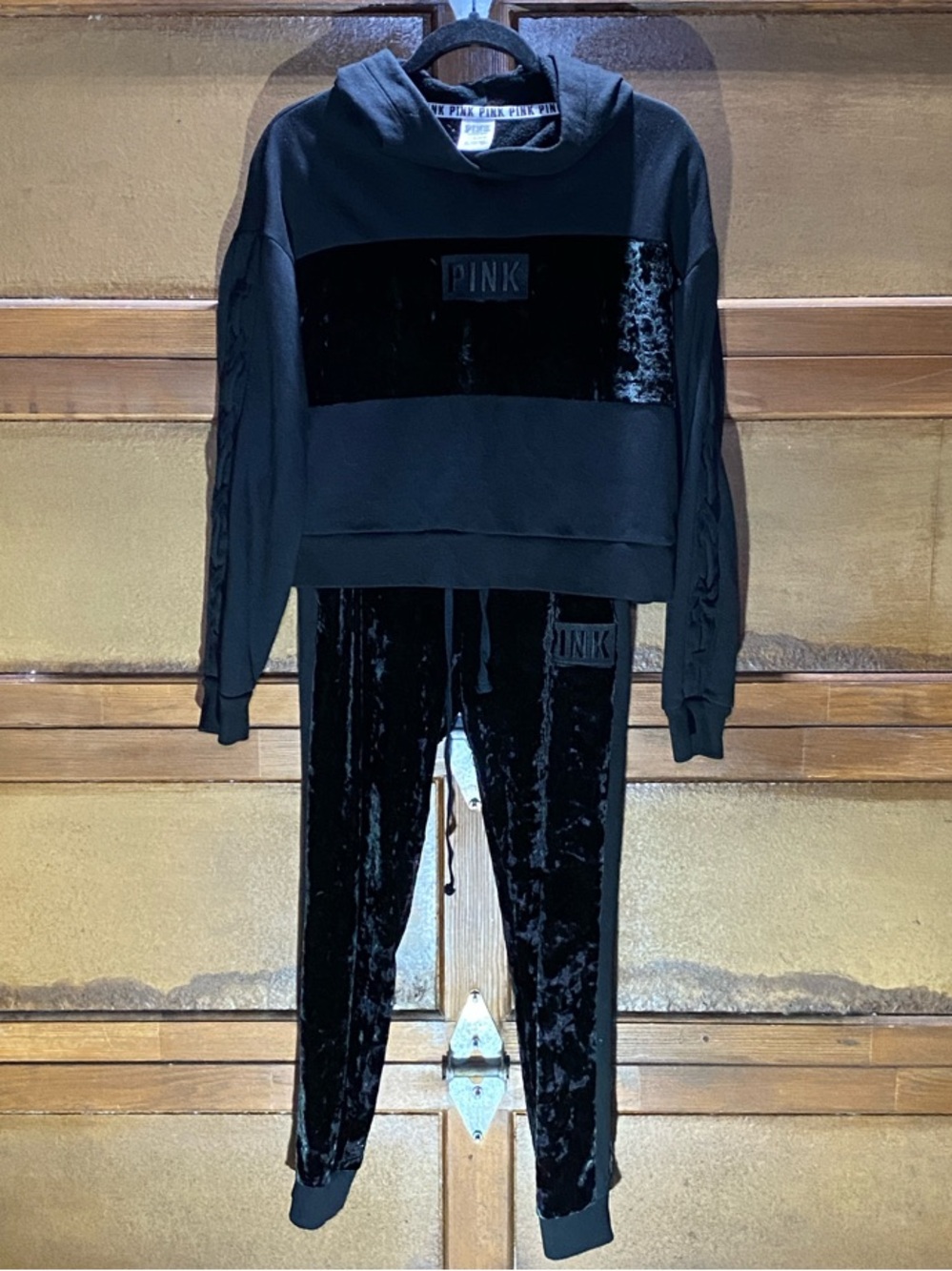 Victoria's Secret PINK Black Crushed Velvet Joggers